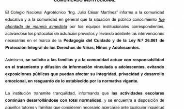 Preocupación en el CONAG de Tilimuqui por la presunta presencia de un arma en un aula