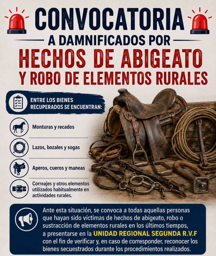Famatina: convocan a damnificados por abigeato y robo de elementos rurales para reconocer bienes recuperados