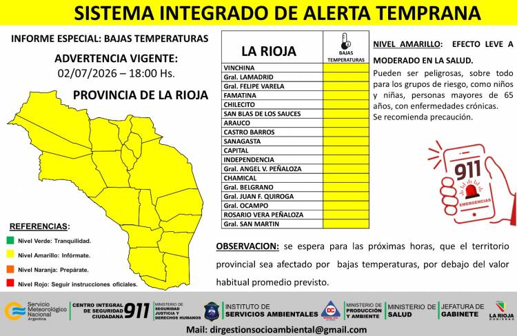 Recomiendan precaución ante la emergencia climática, estado de las rutas y bajas temperaturas extremas