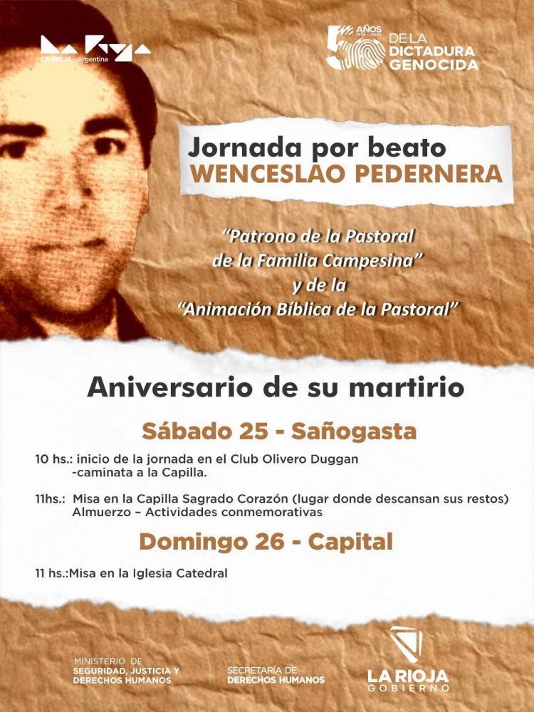 Sañoogasta será sede del inicio de las actividades por el 50° aniversario del martirio de los beatos riojanos