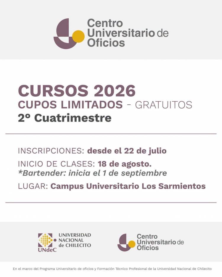 La UNdeC abrió las inscripciones para los cursos gratuitos del Centro Universitario de Oficios