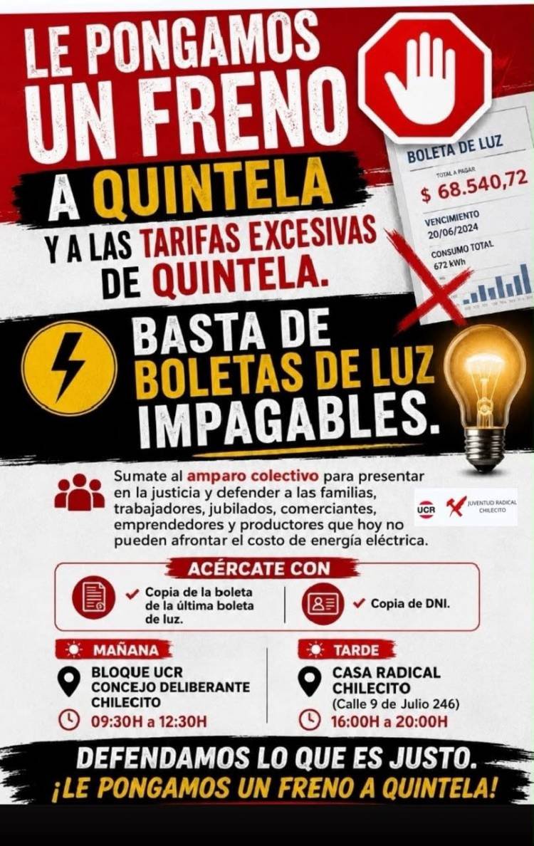 Juventud Radical de Chilecito impulsa un amparo colectivo contra el aumento de las tarifas eléctricas